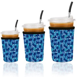Reusable Insulated Neoprene Iced Coffee Cup Sleeve, Durable Drink Sleeve for Cold Beverages, Beverage Holder for iced coffee (Starry Cats)