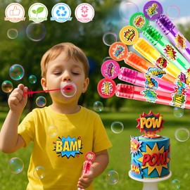 Hero Party Favors for Kids – 24PCS POW BAM ZAP Bubble Wands, Great for Birthday Supplies, Piñata Fillers, Goodie Bags & Classroom Rewards