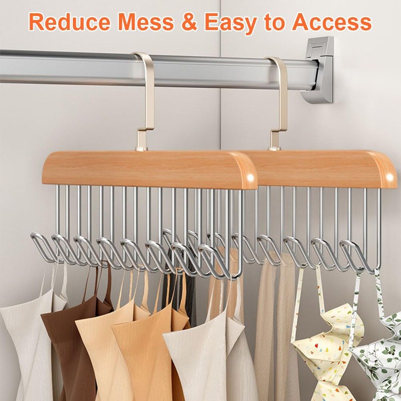 Plowatxi 2 Pack Belt Hanger with 16 Hooks, Non-Slip Wooden