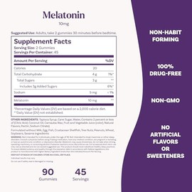 Natrol Melatonina 10mg 90 Gomitas de Fresa - Facilita el descanso - Vegana - Hecho en USA