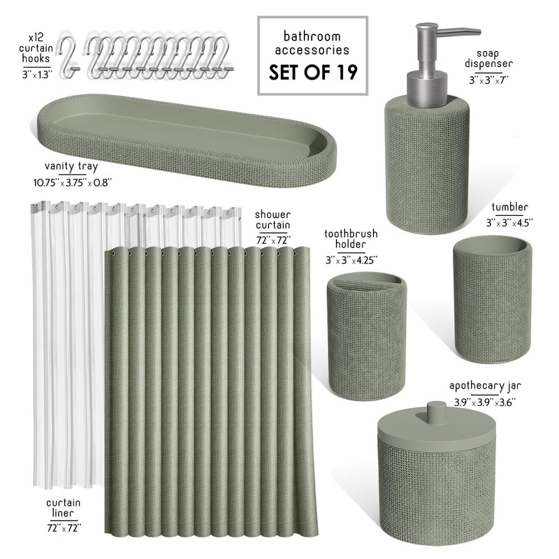 Clara Clark Sage Green Bathroom Set - Bathroom Accessories Set,