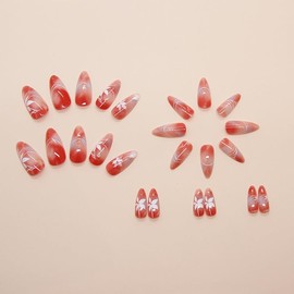 24pcs Maple Leaves Fake Nail Almond Press-on Nails - Gradient Design, Light Pink Acrylic Press-ons, Fall Glue-on Nails, Full Cover, Reusable for Women & Girls