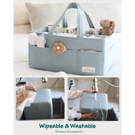 Lily Miles Baby Diaper Caddy Organizer, Wipeable Diaper Organizer Basket with 8 Pockets for Newborn Essentials, Nursery Tote Bag for Changing Table & Car Organization (Willow Green, Large)