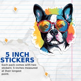 (2 Pack) Boston Terrier Dog Stickers - Boston Terrier with Sunglasses - Choose FromOver 100 Dog Breeds - 5 Inches On Longest Side - Premium Vinyl - Made in USA - BMCS0324
