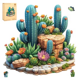 delobil Succulent Cactus Wooden Puzzles for Adults, 200 Pieces Jigsaw Puzzles, Unique Shaped Medium Size Liberty Wood Puzzle Gift for Adults and Kids, Family Game 11.2'' x 10.8''
