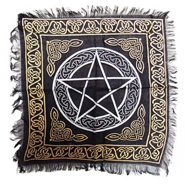 NEW Pentagram Altar Cloth 18" Silver and Gold Metallic Fringed