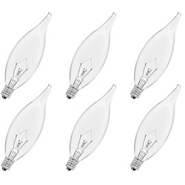 CYLYT 6-Pack E12 Candle Light Bulbs 40W Warm White 2500K, 380 Lumen Dimmable Chandelier Light Bulbs for Ceiling Fan, Pendants or Outdoor, CA10 Clear Candelabra Base Bulbs