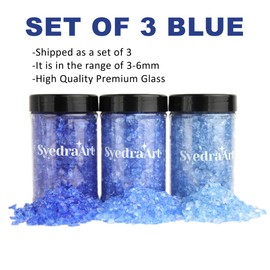 Syedra Crushed Glass for Crafts, Resin Art,Set of 3, Crushed Colored Mirror Pieces 3-6mm 2LB (Blue)