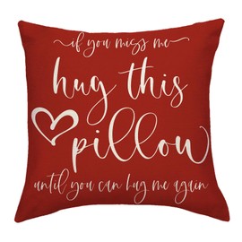 JAERUE Lover Throw Pillow Case Hug This Pillow Until You Can Hug Me Decorative Cushion Cover Couple Heart Long Distance Gift 18 x 18 inches Valentine's Day Birthday Gifts (Red)
