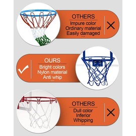 Mini Basketball Net Replacement 8 Loop [2 Pack], Vibrant Color, for Indoor Door/Room Walls 8"-10.25" Hoop