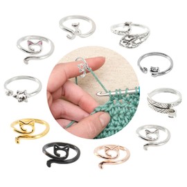 10 Pcs Adjustable Crochet Ring for Finger with Box, Knitting Crochet Tension Rings for Crocheting, Metal Open Yarn Tension Ring for Crochet, Perfect Gift for Crochet Lovers (Color A)