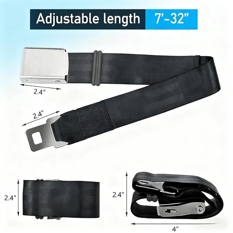 ZEBWAY Airplane Seat Belt Extender, Adjustable 7-32"" Airplane Seatbelt Extender
