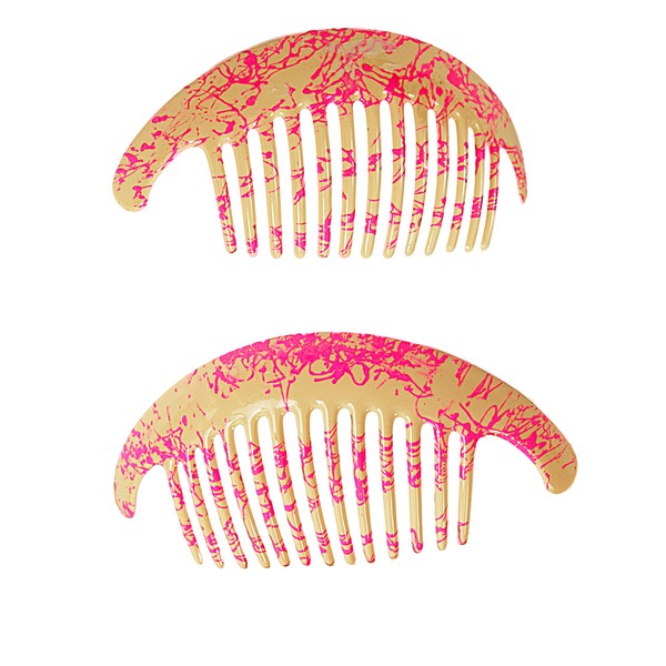 Caravan Hand Painted Pink Webbing on Ivory Interlocking Comb Pair