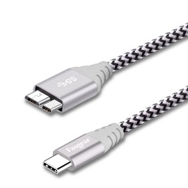 Fasgear USB C to Micro B Cord, 1 Pack Nylon Braided Metal Connector Type C 3.0 to Micro B Cable 1ft, Fast Charge Sync Compatible with to-Shiba Canvio, Westgate, Seagate, Galaxy S5 Note 3 (Gray)