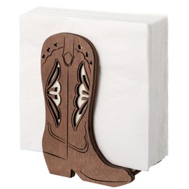 CroBlissful Wooden Western Cowboy Boot Napkin Holder for Table Kitchen Farmhouse Napkin Dispenser Rustic Paper Holder Standing Brown for Western Party Decoration(Stylish)