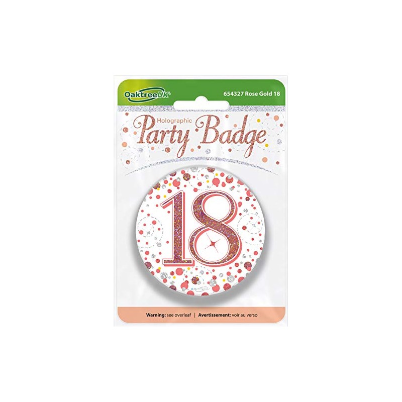 OakTree 3" Badge 18th Birthday Sparkling Fizz Rose Gold Holographic