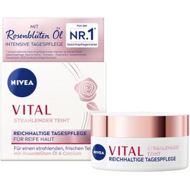 NIVEA Vital Radiant Complexion Rich Day Cream for Mature Skin, Moisturising Cream with Rose Petals Oil and Calcium, Face Care for a Radiant Complexion (50 ml)