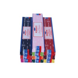 Genuine SATYA SAI BABA - NAG CHAMPA VARIETY MIX 10 X 15G BOXES OF INCENSE, INCLUDES CELESTIAL, MIDNIGHT, PATCHOULI, SANDALWOOD, SUNRISE, ROMANCE, BLESSINGS, FORTUNE, JASMINE BLOSSOM AND RAIN FOREST
