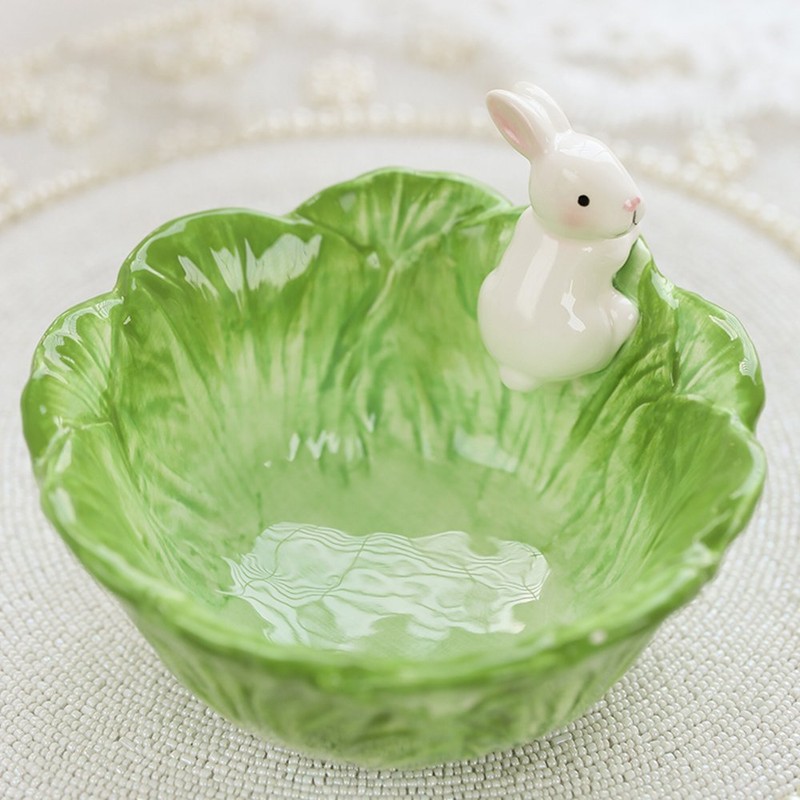 WAIT FLY Cute Cartoon Cabbage with Rabbit Shaped Ceramic Bowls