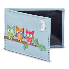 Yoshi Owl Applique Leather Oyster Card/Travel Pass Holder (Blue)