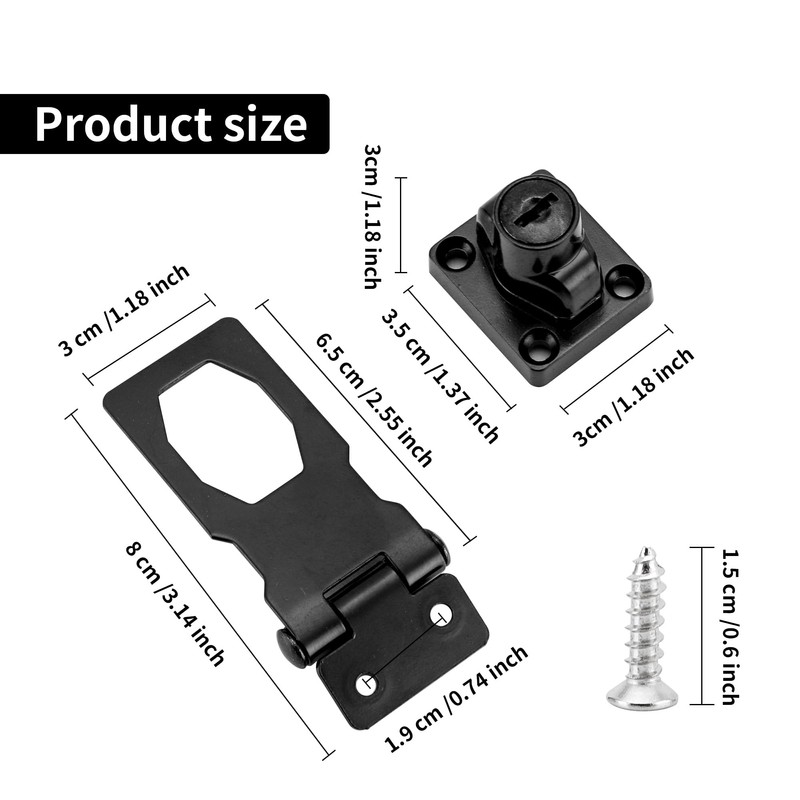KEJJNYER 6 Packs Keyed Hasp Latch Locks, 2.5 Inch Cabinets