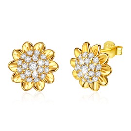 INFUSEU Sunflower Earrings for Women Studs Sun Flower Gifts for Women Gold You Are My Sunshine Jewelry Cubic Zirconia Pave Cluster Cz Ear Accessories 925 Sterling Silver