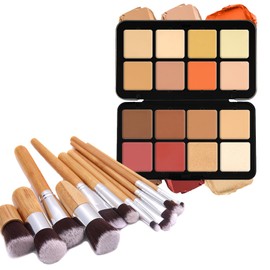 JasCherry 16 Colors Cream Palette, Professional Makeup Palette, Eyeshadow Palette with 10 Brushes Makeup Set, Contouring Powder Face Kit, Multi-use Shades, Blendable, Long-lasting Wear, Vegan