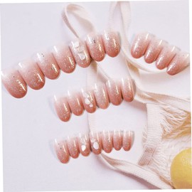 LALAFINA Artificial Nails Full Cover French False Nails Nail Tips for Women Nail Art Accessories Short False Nails Glitter False Nails Nail Art Supplies Fake Nails Natural Do It Yourself