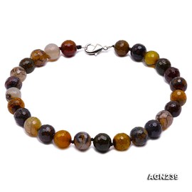 JYXJEWELRY Gemstone Agate Necklace 16.5mm Multicolor Veins Faceted Round Agate Beads Necklace for Women Jeweley 19.5"