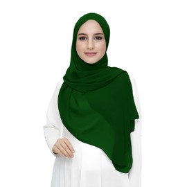 Premium Chiffon Hijab Head Scarf Shawl Wrap for Muslim Women Lightweight Spring Summer (Emerald Green)
