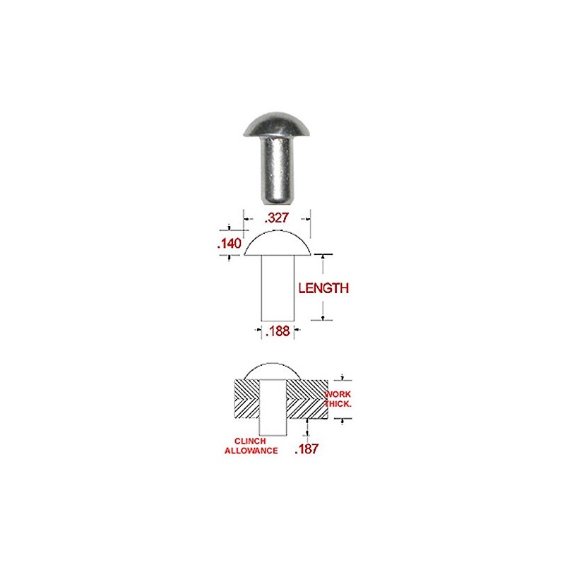 Hanson Rivet 3/16inches Diameter X 1/2inches Length Solid Steel Round