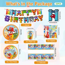 Ainvliya 52 Pcs Blocks Birthday Decorations, Party Decorations Party Supplies Paper Plates Cups and Tablecloth, Kids Tableware Set for 10 Guests