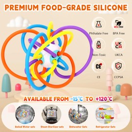 GNAWRISHING Baby Montessori Sensory Toys for 0-6 6-12 Months, Food Grade Baby Teething Toys, Infant Teething Relief (Globular with Wire Shape)