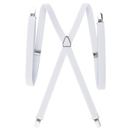 TopTie Men's Solid Suspenders Elastic 3/4 Inch X Back Adjustable Suspenders-White