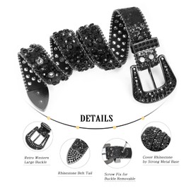 XZQTIVE Children's Glitter Belt for Boys Girls Children Rhinestone Belt Western Cowboy Cowgirl Children's Belt with Diamond Crystal Waist Belt Bling Belt (Silver, S), c-all black