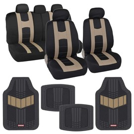 BDK AutoSport Full Set Combo All Protective Seat Covers (2 Front 1 Bench) with Heavy-Duty All-Weather Rubber Floor Mats (4 Mats) for Car Auto – Sedan Truck SUV Minivan Interior Covers