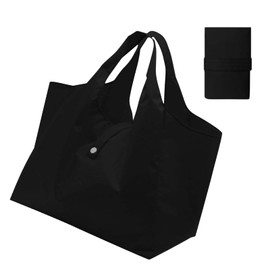 BRIIKPP Eco Bag, Folding Convenience Store Bag, Shopping Bag, Compact, Lightweight, Storage, Durable, Waterproof, Cashier Bag, Handbag, Shoulder Bag, Deep, Black, Black