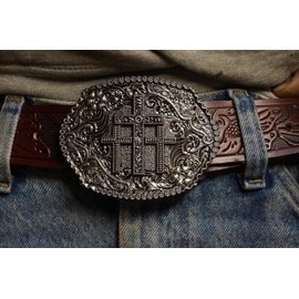 LKKLUYIC Religious Cross Western Belt Buckles for Men Cowboy Belt Buckle Cowgirl Faith Belt Buckles