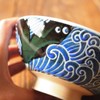 Minoru Touki White Wave Whale Blue Ceramic Rice Bowl Small