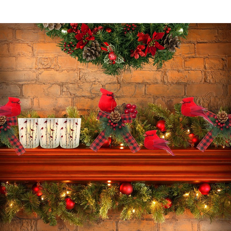 Cardinals Christmas Lighted Candle Holders - Cardinals on Birch Branches