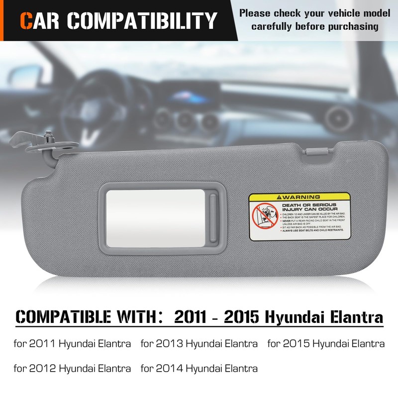 Left & Right Sun Visor for 2011-2015 Hyundai Elantra (NOT