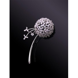 Flower Design Dandelion Brooch in 14K Gold, Moissanite and Crystal Embellished Floral Brooch, Fashion Accessories for Women (White Gold)