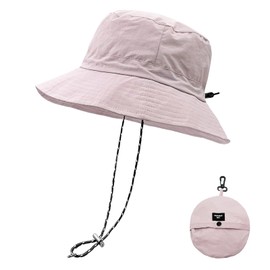 lifwimner Sun Hat Women's Men's Fishing Hat with Chin Strap Waterproof Bucket Women's Quick Dry Packable Hat Summer Outdoor Activities, lightpink