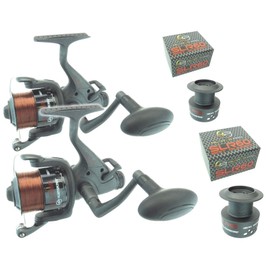 2 X Carp Pike Bait Free Runner Reel Freespool Reel + Line & Spare Spool Hunter Pro Carp Pike Reel