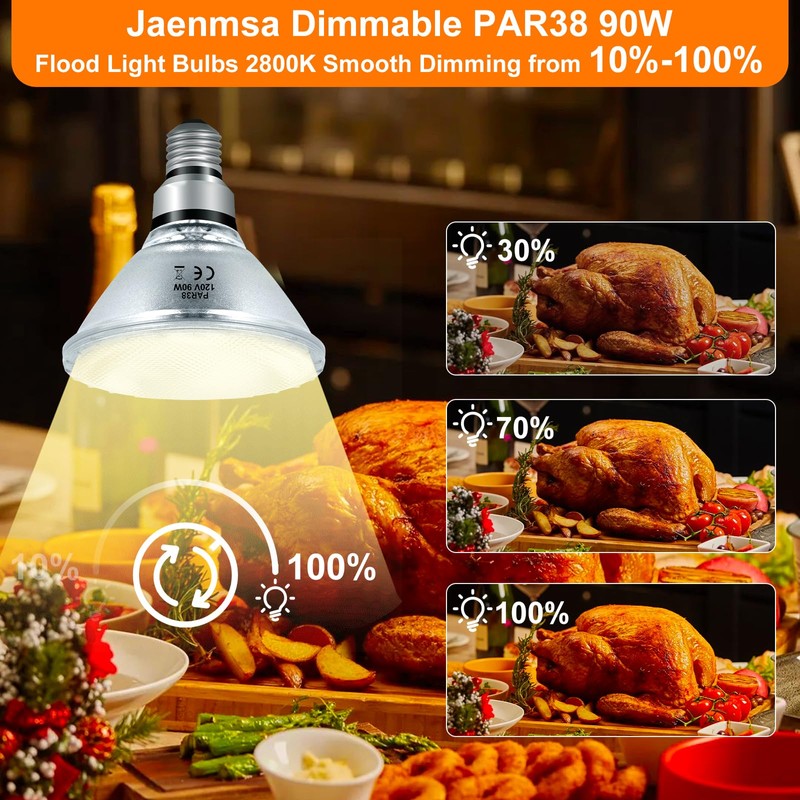 Jaenmsa 90 Watt Outdoor Floodlight Bulbs Par38, 120V 90W Halogen
