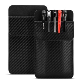 Leather Pocket Protector for Men: 2 Pack Multi Purpose pocket protectors for shirts - Carbon Fiber Pattern Pocket Protector for Lab Coats | Pocket Pen Holder Accommodates Work Tools Such as Pens
