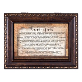 Cottage Garden Footprints in The Sand Never Leave You Burlwood Rope Trim Jewelry Music Box Plays Canon in D
