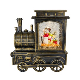 Endearing Singing Snowman Family Snow Globe Lantern - Includes Multiple Power Supply Choices, Timer Functionality, and Glittering Water Snow Effect, Bronze (Train)