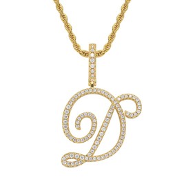 charlinliol Initial Letter Necklace Gold Plated Women/Men Iced Out Initial Letter Pendant Necklace with 24" Rope Chain, Metal, Cubic Zirconia