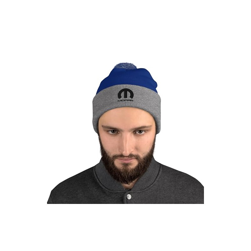 Mopar Logo Pom Pom Knit Beanie Hat Grey